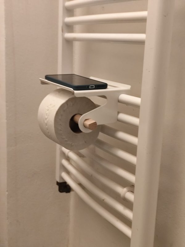 Polička na mobil a držák WC papíru – závěsná na radiátor